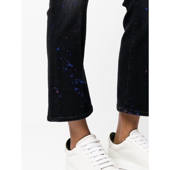 New MOTHER The Insider Ankle Jeans Bootcut Denim High Rise Paint Splatter Black - Picture 5 of 17